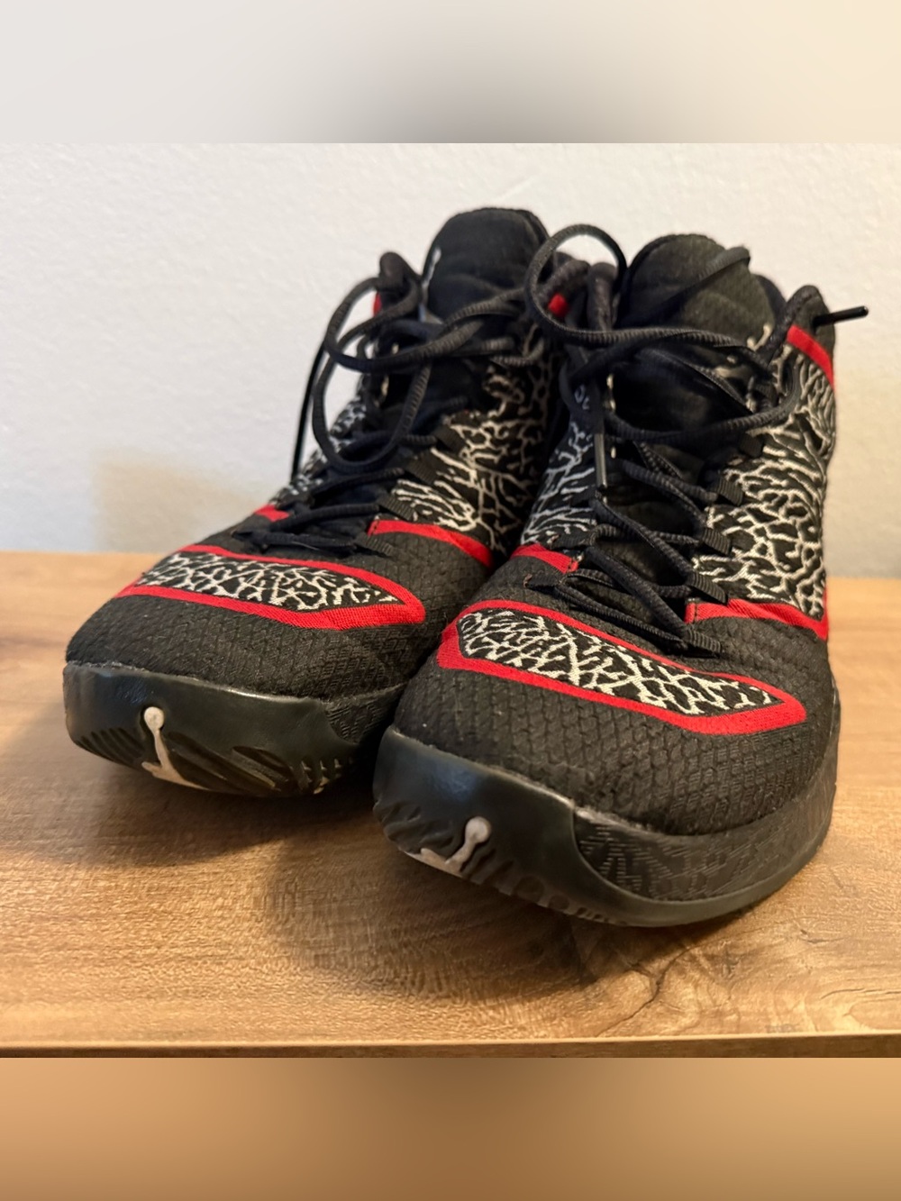 Jordan Black and Red Men's Athletic Sneakers with Elephant-Print Panels